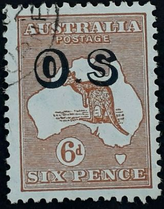 Rare 1932 Australia 6d Chestnut Kangaroo Stamp Mccofa Wmk O S O/p Dot B/w Cto