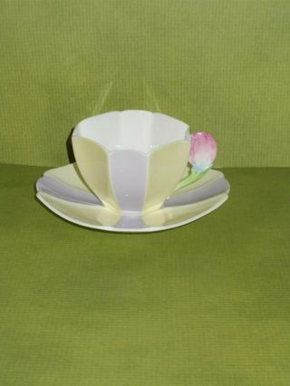 Rare Tulip Handled Queen Anne Cup And Saucer