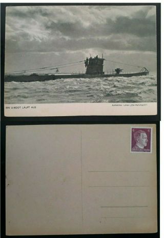 Very Rare C.  1940 Germany Stamped Postcard " A U Boat Rises "