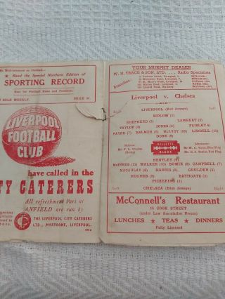 LIVERPOOL FC v Chelsea oct 9th 1948 And VERY Rare 3