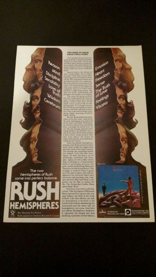 Rush " Hemispheres " (1978) Rare Print Promo Poster Ad