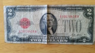1928a $2 Two Dollar Bill Series A Red Seal Note (rare A - A Block)