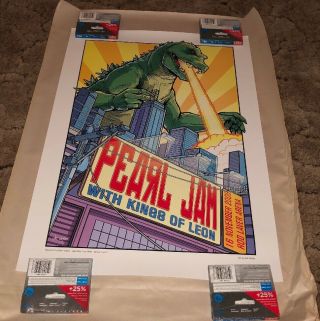 Rare 2006 Pearl Jam Kings Of Leon Godzilla Poster 11 - 16 - 06 18”x25.  5” Joe Whyte