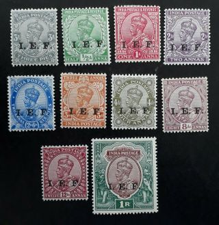 Rare 1914 India Set Of 10 Kgv Postage Stamps " I.  E.  F.  " Military O/ps