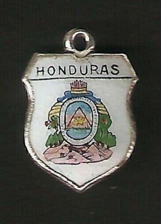 Honduras - Vintage Silver Enamel Travel Shield Bracelet Charm.  Rare.