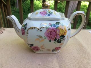 Very Rare Vintage Sadler Teapot 2897 England 3 Extra Pink Roses Gold Gilding