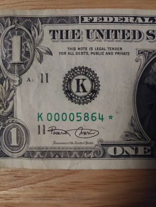2013 K Series $1 One Dollar Bill Rare Frn Star Note Very Low Serial Number Poker