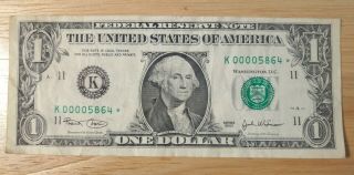 2013 K Series $1 One Dollar Bill Rare FRN Star Note Very Low Serial Number Poker 2
