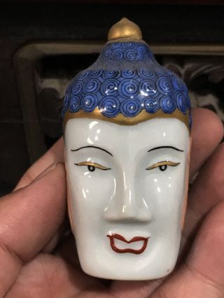 Rare Chinese Ancient Enamel Porcelain Buddha Head Shaped Snuff Bottle 3.  14 "