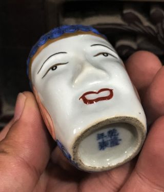 Rare Chinese Ancient Enamel Porcelain Buddha Head Shaped Snuff Bottle 3.  14 