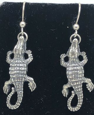 Rare Kabana Alligator Sterling Silver Earrings 1.  25” Drops 2” X 5/8” 8.  5g Design