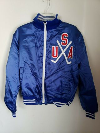 Rare Vintage 80s 90s Olympic Usa Hockey Stain Bomber Jacket Mens S