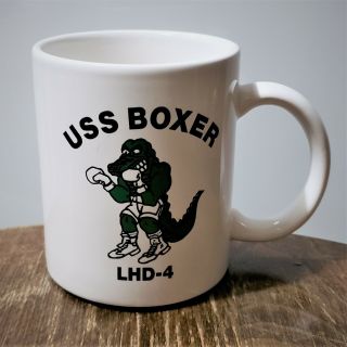 Rare Vintage Uss Boxer Lhd - 4 12 Oz.  Ceramic Gator Navy Mug
