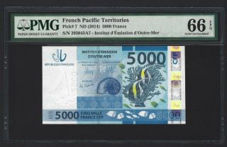 French Pacific Territories 5000 Francs 2014,  P - 7,  Pmg 66 Epq Gem Unc,  Rare Type