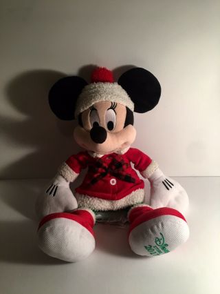 Rare Christmas Disney Store 2017 Minnie Mouse Plush Doll W/tail Plaid Bow Tie