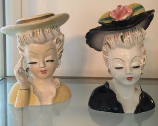 2 Vintage Lady Head Vases Rare Find From The 1950 