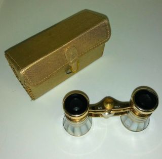 Rare Vintage 1930s BINOLUX 3X Opera Glasses Brass & Mother of Pearl Binoculars 4