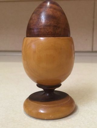 Vintage Australian Mulga Wooden Egg Cup With A Rare Mulga Egg