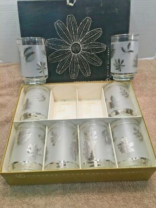 Rare Set Of 8 Vintage Libby Silver Leaf Leaves Clear Glasses Tumblers 5.  75 "