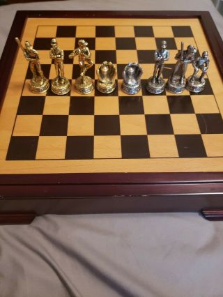 Rare Pewter Baseball Player Glove Chess Set Game With Custom Drawer And Board