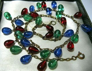 Vintage Jewellery Antique Art Deco Rare Rainbow Glass Drop Choker Necklace