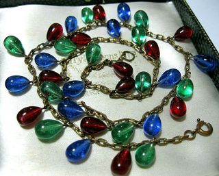 Vintage Jewellery Antique Art Deco Rare Rainbow Glass Drop Choker Necklace 2