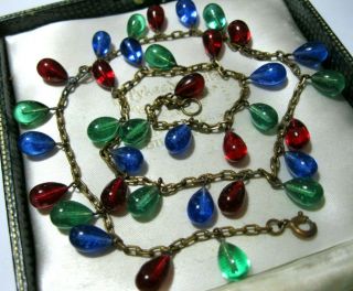 Vintage Jewellery Antique Art Deco Rare Rainbow Glass Drop Choker Necklace 3