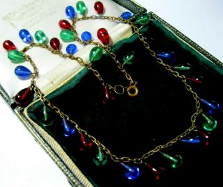 Vintage Jewellery Antique Art Deco Rare Rainbow Glass Drop Choker Necklace 4