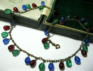 Vintage Jewellery Antique Art Deco Rare Rainbow Glass Drop Choker Necklace 5