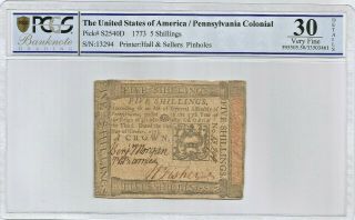 Rare 1773 Pennsylvania Colonial 5 Shillings Of America P S2540d Pmg 30 Very Fine