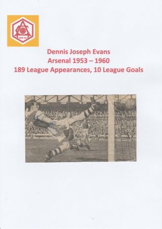 Dennis Evans Arsenal 1953 - 1960 Rare Hand Signed Newspaper Cutting