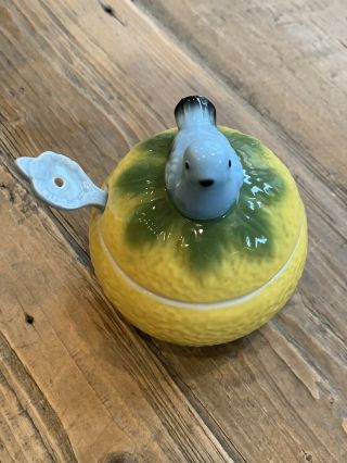Anthropologie Bird Lemon Sugar Pot With Spoon Rare