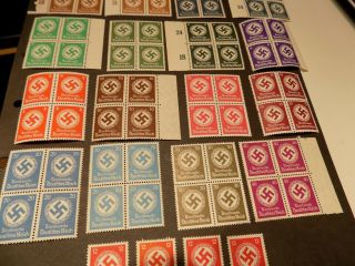 1930`S/40`S 16 SWASTIKA OFFICIAL RARE BLOCKS OF 4 GERMAN STAMPS IN MNH,  4 12PF 3