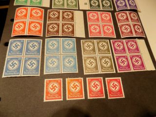 1930`S/40`S 16 SWASTIKA OFFICIAL RARE BLOCKS OF 4 GERMAN STAMPS IN MNH,  4 12PF 4