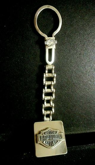 Rare Vintage Sterling Silver Harley Davidson Motorcycle Heavy Link Key Chain