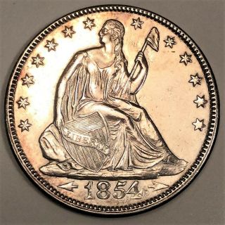1854 Seated Liberty Half Dollar Au/bu Coin Rare Date