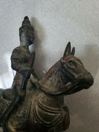 Rare Antique Brass Statue Of a Man on Horse Form Indian village Tribal God 02 2