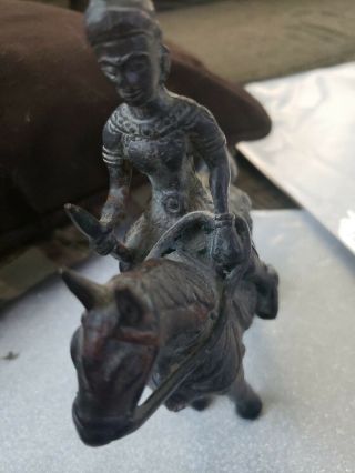 Rare Antique Brass Statue Of a Man on Horse Form Indian village Tribal God 02 4