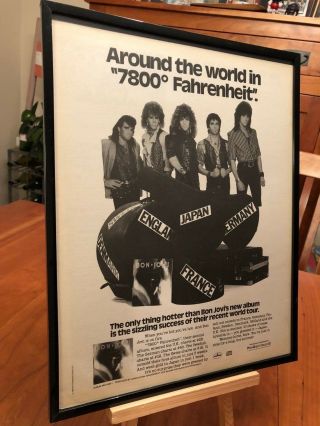 Big 11x14 Framed & Rare Bon Jovi " 7800 Fahrenheit " Lp Album Cd Promo Ad