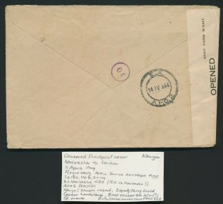 1944 KUT WWII CENSOR COVER,  FIELDPOST,  RARE ROYAL NAVY SERVICE ENVELOPE,  RESEAL 2