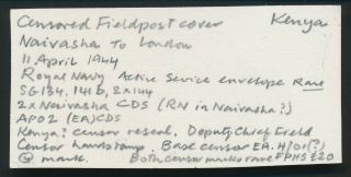 1944 KUT WWII CENSOR COVER,  FIELDPOST,  RARE ROYAL NAVY SERVICE ENVELOPE,  RESEAL 3