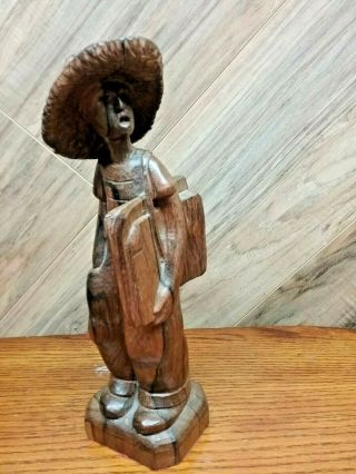 Rare Vintage Hand Carved Wooden Wood Souza Rio Brazil Newspaper Boy Statue 11 "