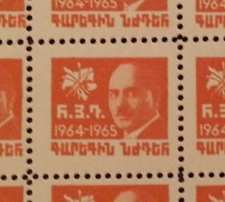 Armenia Armenian Njdeh Full Sheet Arf Cinderella Revenue 12 Stamps 1964 - 65 Rare