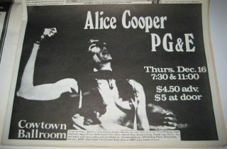 Alice Cooper Concert Advert 1970 Kansas City Mo Westport Trucker 23 Exc Rare