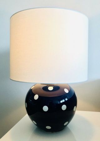 Rare Kate Spade Huge Navy Blue White Polka Dot Globe Table Lamp Barely Dots