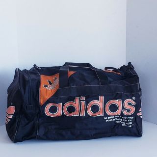 Vtg Adidas Duffle Bag Black & Orange Made In Indonesian Gym Sports Bag Rare Htf