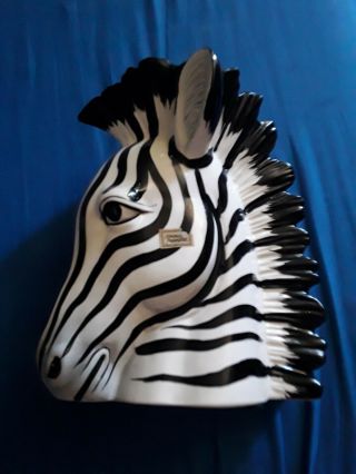 Vintage 9 " Tall Fitz And Floyd Ff Zebra Head Vase White & Black Rare Ceramic