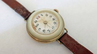 Antique Rare Trench Watch With Mother Of Pearl Bezel And Back