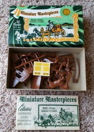 Rare Vintage Miniature Masterpieces Wells Fargo Stage Coach Horses Plastic Model 2
