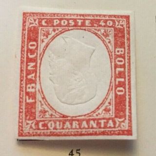 Italian States Sardinia 1855 40c Red Rare Inverted Head With Gum.  Vf.  Lh.